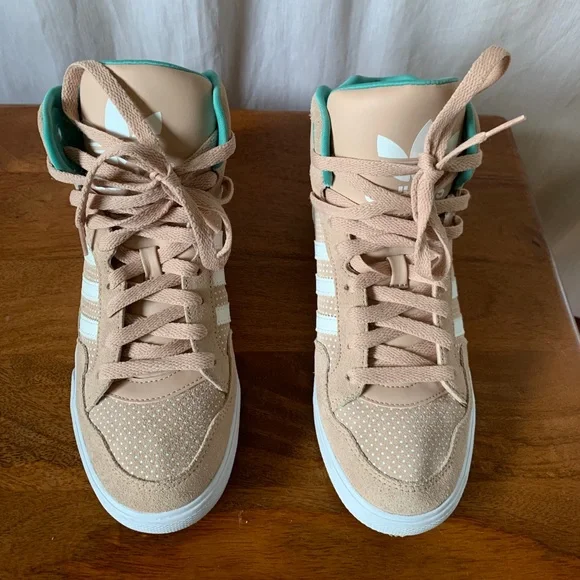 Adidas rose suede high tops- teal interior. Fits size 9 - Picture 3 of 5